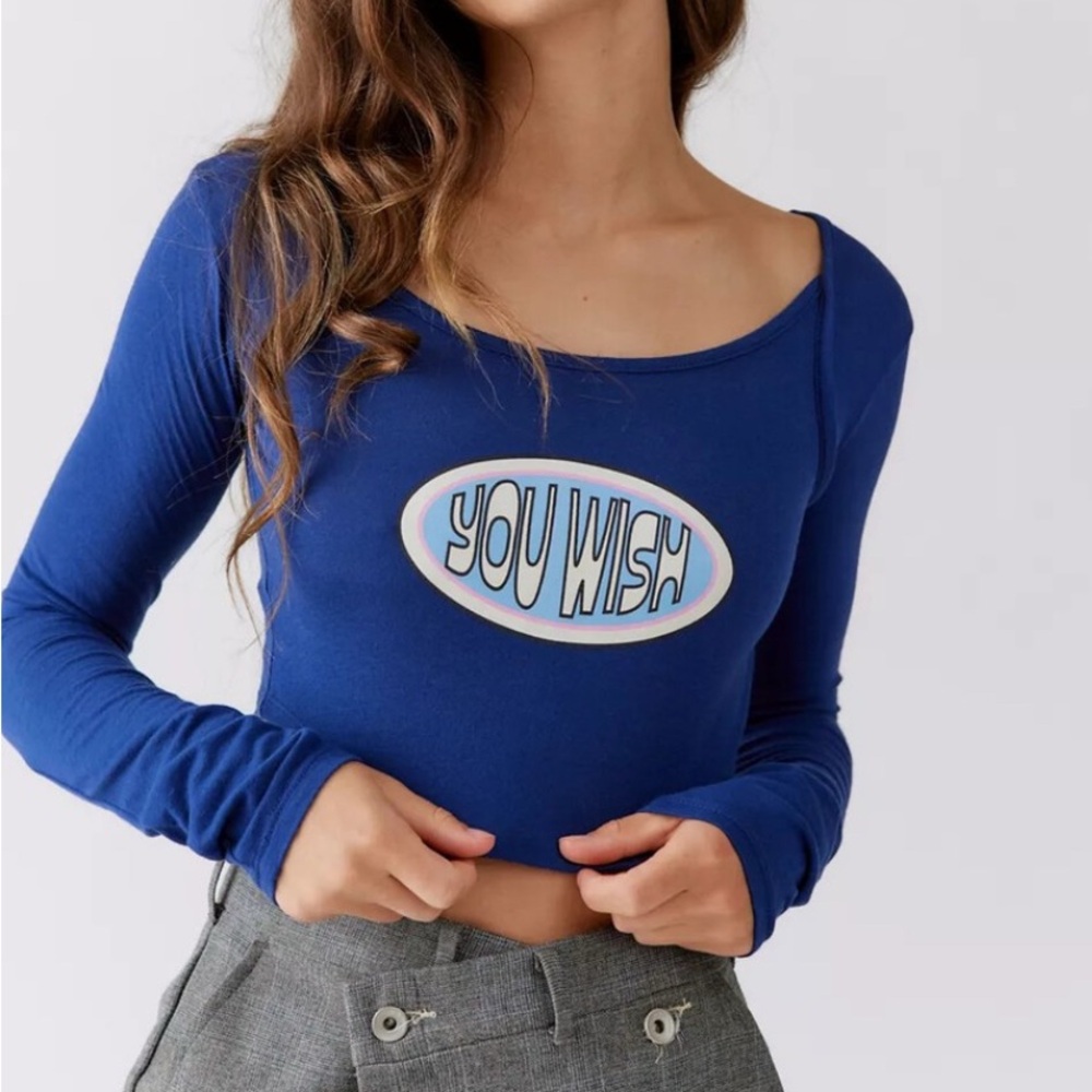 Urban Outfitters Royal Blue 'You Wish' Long Sleeve Tee